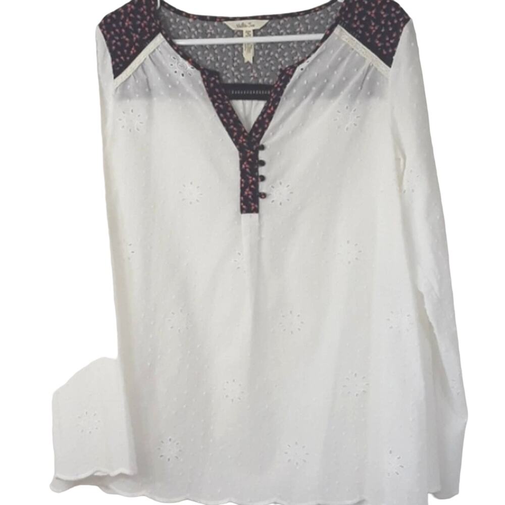 Womens Sz M White Snow Globe Lace Eyelet Fairy Cottagecore Matilda Jane Blouse